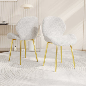 English Elm Modern Minimalist White Teddy Velvet Dining Chairs Set Of 2 With Gold Legs - Stylish Comfort & Versatility W1727P251124