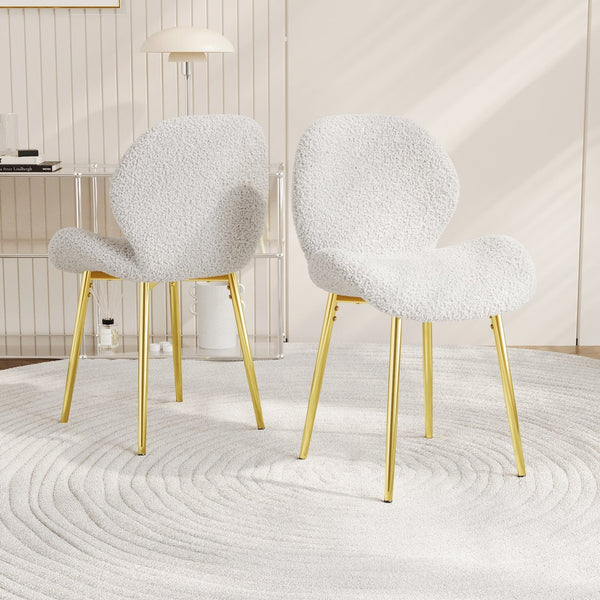 English Elm Modern Minimalist White Teddy Velvet Dining Chairs Set Of 2 With Gold Legs - Stylish Comfort & Versatility W1727P251124