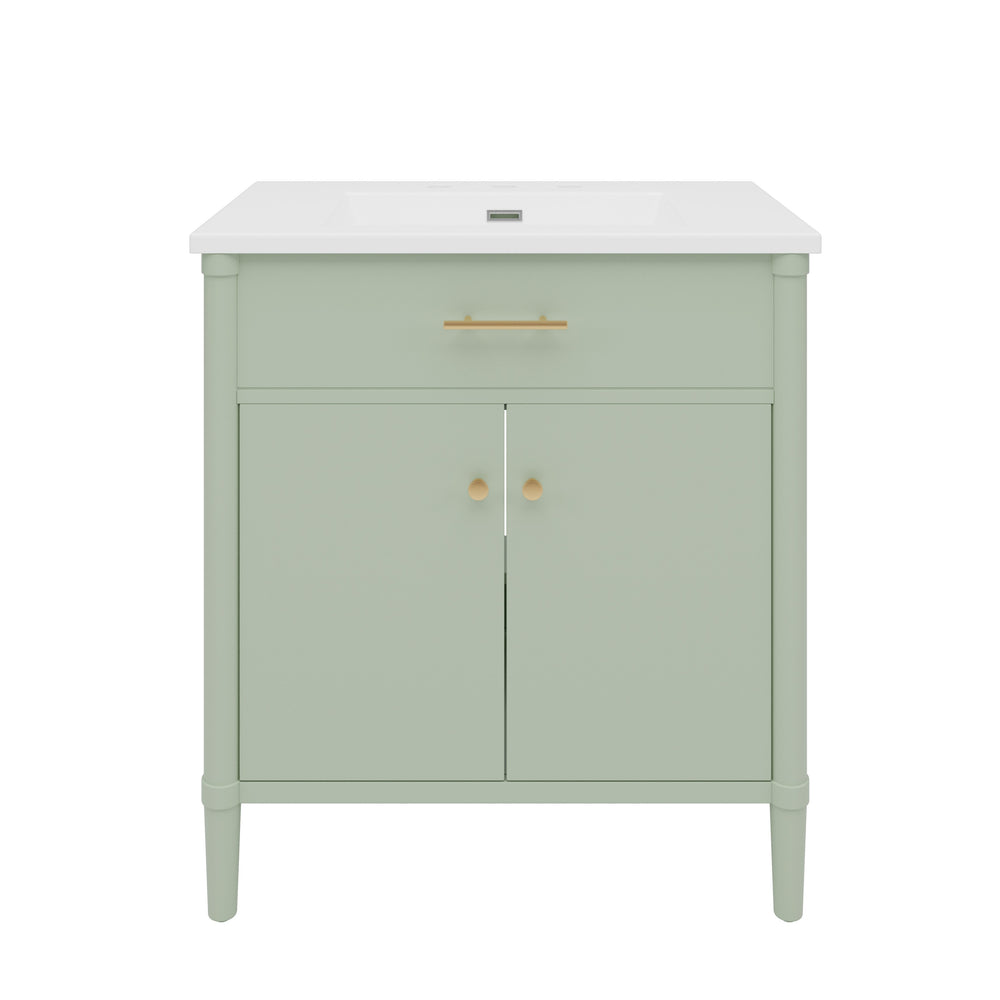 English Elm Christopher Knight Home® - 30 Inches Bathroom Vanity With Integrated Sink, Soft-Close Doors, Adjustable Shelf & Curved Design N817P299509G