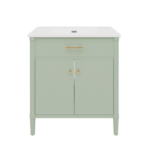 English Elm Christopher Knight Home® - 30 Inches Bathroom Vanity With Integrated Sink, Soft-Close Doors, Adjustable Shelf & Curved Design N817P299509G