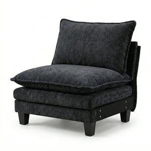 English Elm Armless Chenille Club Chair Oversized Plush Seat for Modern Living Room Reading Nook Black W2519P486105
