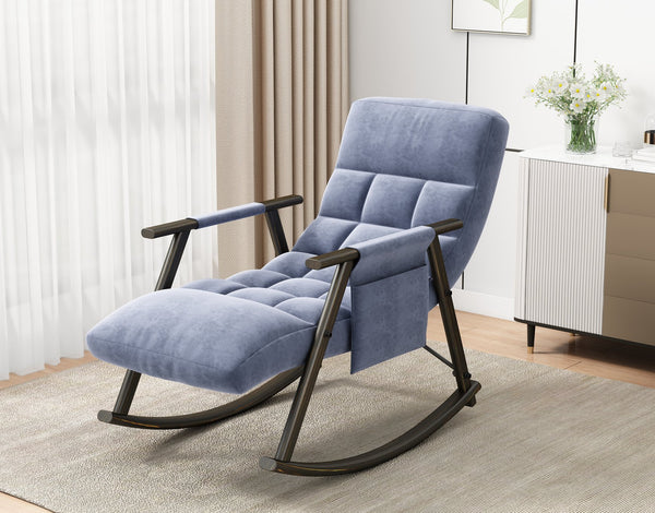 English Elm 42"l Folding Rocking Chair Iron Frame Cushioned High Back Adjustable Footrest Lounge W1669P163322