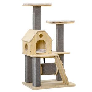English Elm Pawhut Modern Cat Tower with Sisal Posts Cushioned Perches and Condo for Indoor Cats W2225P229277