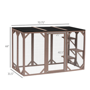 English Elm Pawhut Wooden Outdoor Catio Enclosure with Mesh Walls Climbing Platforms Asphalt Roof W2225P173771