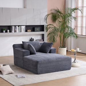 English Elm Oversized Corduroy Chaise Longue Sofa Bed — Modern Deep-Seat Sleeper with Armrests & Pillows for Compact Spaces Grey W1752P264710