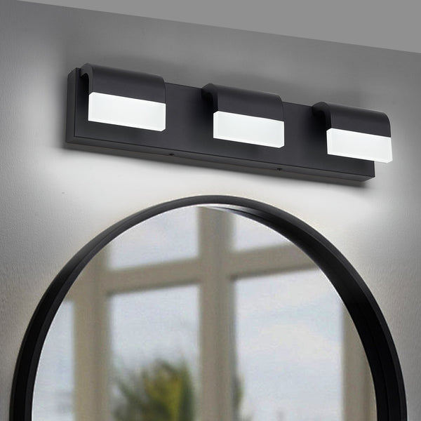 English Elm LED Contemporary 3-Light Matt Black Bathroom Vanity Light Fixture Over Mirror Dimmable 6000K PMID W2312P374894