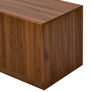 English Elm 78" TV Stand for TVs up to 85" — Walnut Media Console with Rattan Doors, Fluted Fronts & Adjustable Shelves N710P362196P