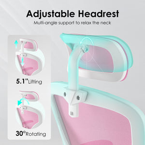 English Elm Ergonomic Office Chair - Stylish High Back With Adjustable Headrest & Lumbar Support, White & Pink T3623P380928