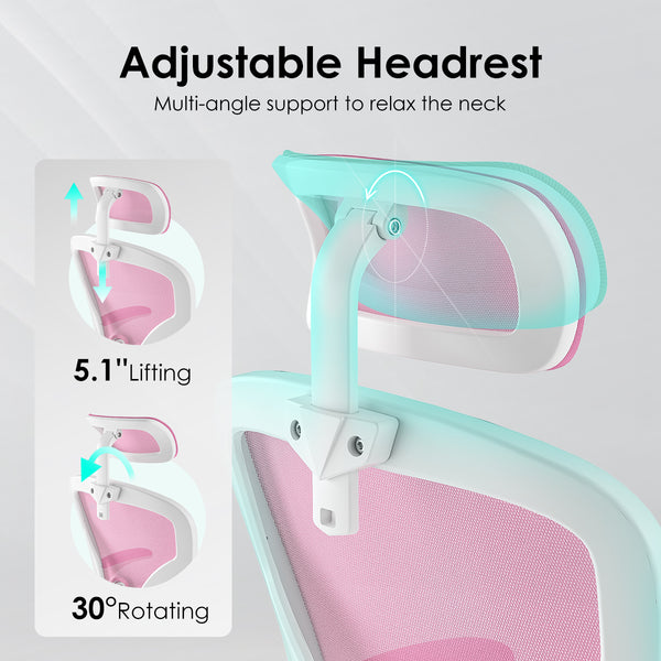 English Elm Ergonomic Office Chair - Stylish High Back With Adjustable Headrest & Lumbar Support, White & Pink T3623P380928