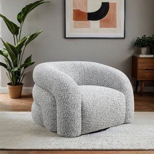 English Elm Contemporary Sculpted Barrel-Back Arm Chair with Smooth Casters, Neutral Textured Upholstery, Stylish Accent Seating Gray 38 L x 37 W x 29 H B2741P401979