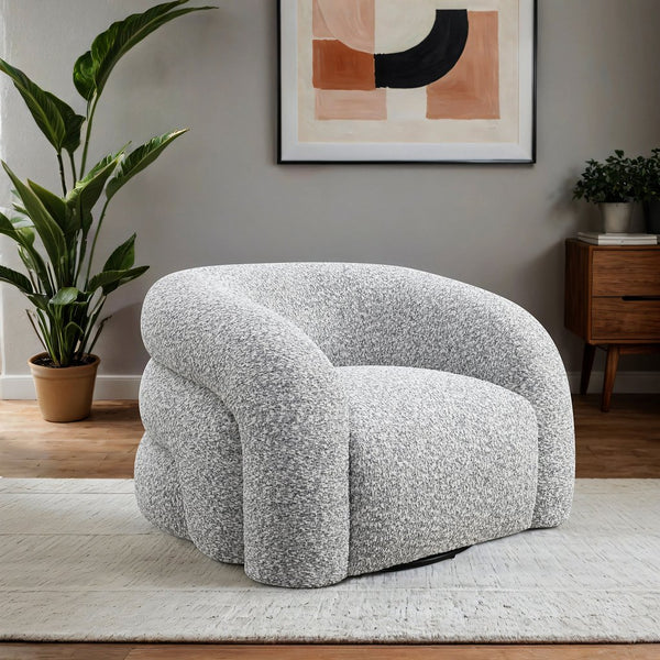 English Elm Contemporary Sculpted Barrel-Back Arm Chair with Smooth Casters, Neutral Textured Upholstery, Stylish Accent Seating Gray 38 L x 37 W x 29 H B2741P401979