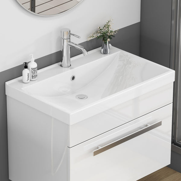 English Elm 24 Inch Thickened Ceramic Vanity Top Glossy White Basin for Small Bathroom Powder Room W3151P374492