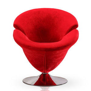 English Elm Tulip Velvet Swivel Lounge Chair Red — 360° Tulip-Shaped Velvet Seat with Polished Chrome Base, 300 lb Capacity, No Assembly Required B365P397983