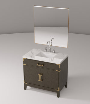 English Elm Brown Oak Single Bath Vanity 36" W with Carrara Marble Top, Chrome Gooseneck Faucet & 34" Mirror Set B2731S02008