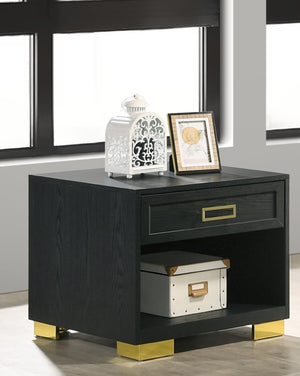 English Elm 1pc Sleek Contemporary Coffee Table with Storage Drawers, Metal Pulls and Modern Wooden Design Black,Gold 22.5 L x 22.5 W x 23 H B011P245411