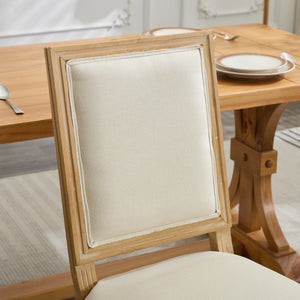 English Elm French Louis Dining Chair Set of 2 with Carved Solid Wood Frame, Square Backrest, Cushioned Comfort Beige W1143P325857