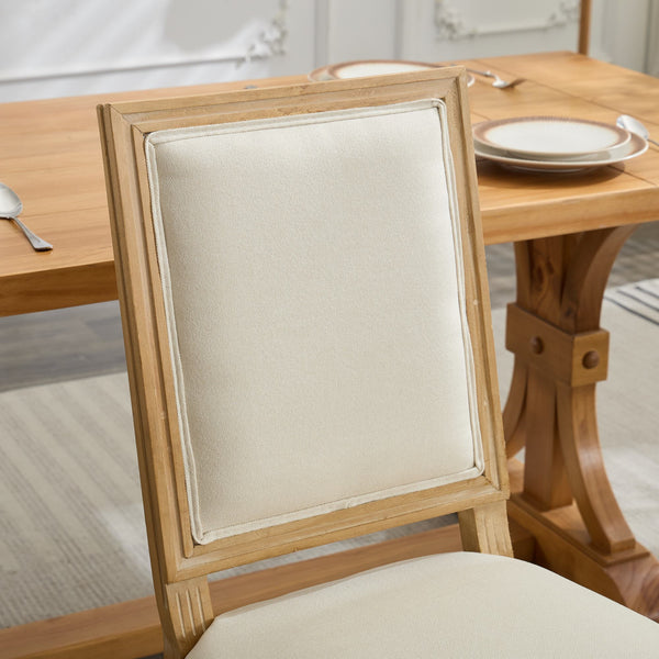 English Elm French Louis Dining Chair Set of 2 with Carved Solid Wood Frame, Square Backrest, Cushioned Comfort Beige W1143P325857
