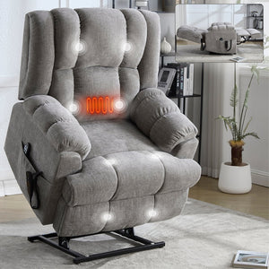English Elm Dual Motor Power Lift Recliner Chenille Chair with Massage Heat and Infinite Positions Light Gray W3224P288433