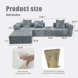 English Elm Modular Light Grey 4-Seat Plush Sectional Sofa with Ottoman, Oversized Chaise, CertiPUR-US Foam W3341P329079