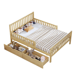 English Elm Twin Pine Platform Bed with Guardrails and Under Storage Drawers for Small Rooms N733P172700M