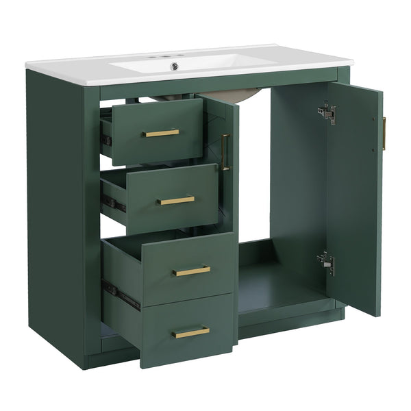 English Elm 72'' Elegant Bathroom Vanity With Ceramic Sink, Soft-Close Drawers & Solid Wood Storage Cabinet Set N710SS00013F