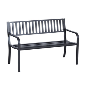 English Elm Outdoor Powder-coated Steel Garden Bench with Curved Slats for Patio or Porch Seating T3971P383896