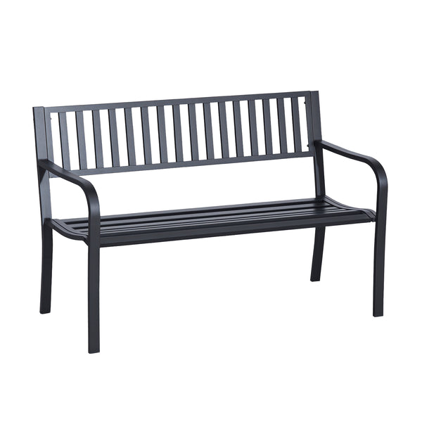 English Elm Outdoor Powder-coated Steel Garden Bench with Curved Slats for Patio or Porch Seating T3971P383896
