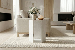 English Elm Genuine Solid Marble Hexagonal Pedestal End Table Polished Stone for Modern Living White W1696P407996