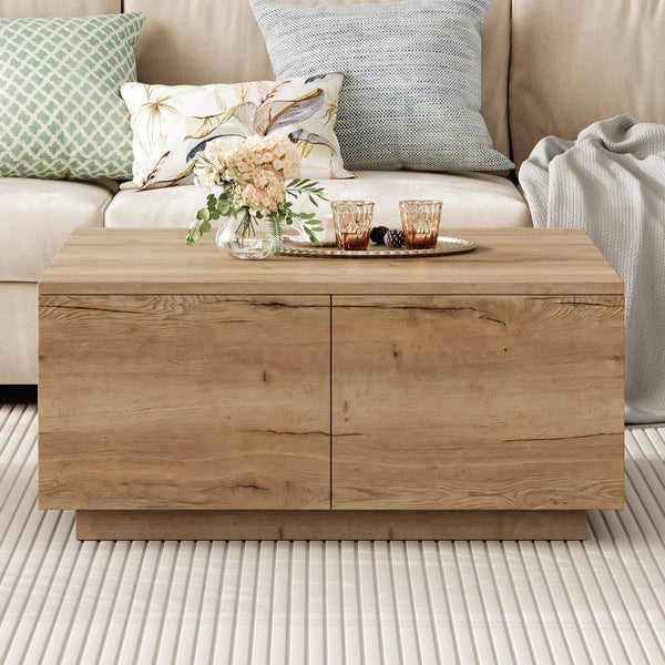 English Elm 33.25" Square Storage Coffee Table Four Drawer Matte Mdf Living Room Centerpiece Natural N735P422508N