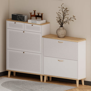 English Elm Shoes Storage Cabinet Slim Flip Door Entryway Organizer with Natural Wood Legs 16 Pairs W3166P266365