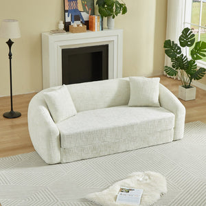 English Elm 87-inch Curved Chenille Convertible Sofa Recliner Bed with Pull-out Base for Living Room Beige W3505P452804