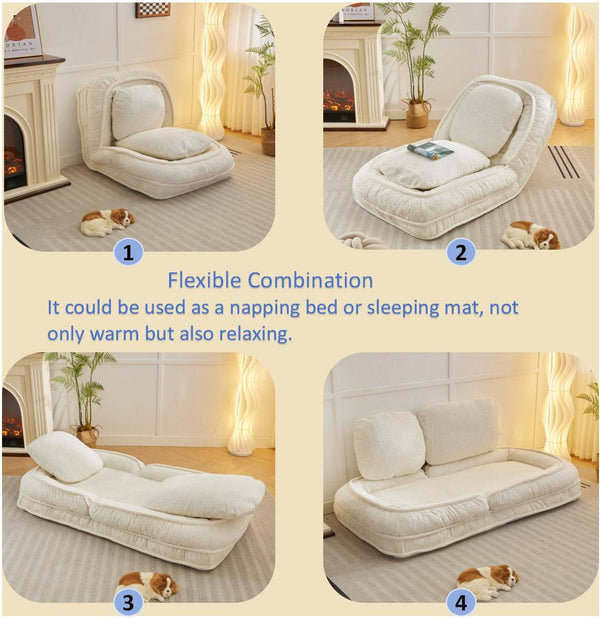 English Elm Human Dog Bed Lazy Sofa Couch 5-Position Adjustable Foldable Seat for Compact Living Spaces White W2108P193234