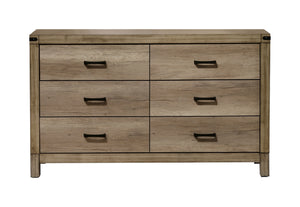 English Elm 1pc Five-Drawer Chest in White Mist Finish with Metal Knobs & Handles, Spacious Bedroom Storage Solution Brown 63.5 L x 19.5 W x 39 H B011P228966