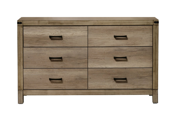 English Elm 1pc Five-Drawer Chest in White Mist Finish with Metal Knobs & Handles, Spacious Bedroom Storage Solution Brown 63.5 L x 19.5 W x 39 H B011P228966