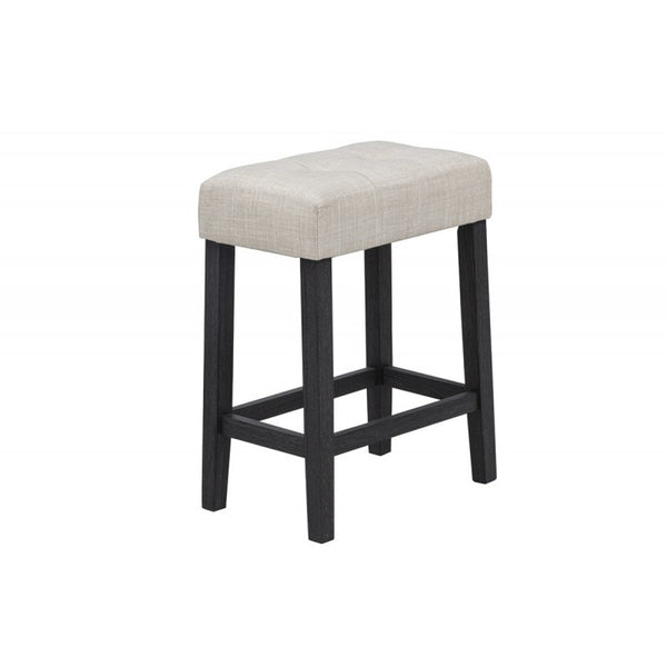 English Elm Black/Beige Backless Bar Stools Set of 2 – Plush Beige Polyester Seats, Durable Rubberwood Frame, 24"H B011P375263