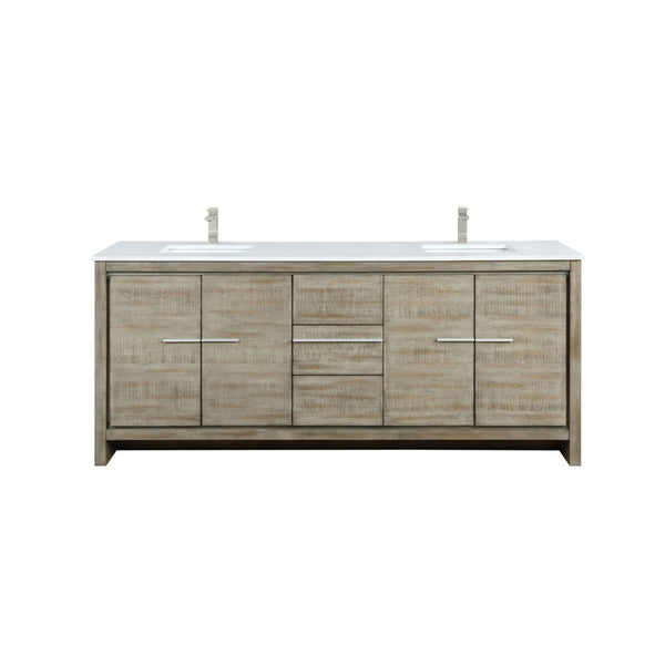 English Elm Rustic Acacia Double Bath Vanity 80" W X 20" D, Cultured Marble Top & Brushed Nickel Faucet Set B2731P259560-GIGA