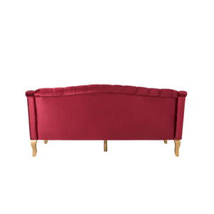 English Elm Comfy Velvet Tufted Three Seat Sofa with Rolled Arms Mid Century Modern Living Room Wine Red N760P178601J