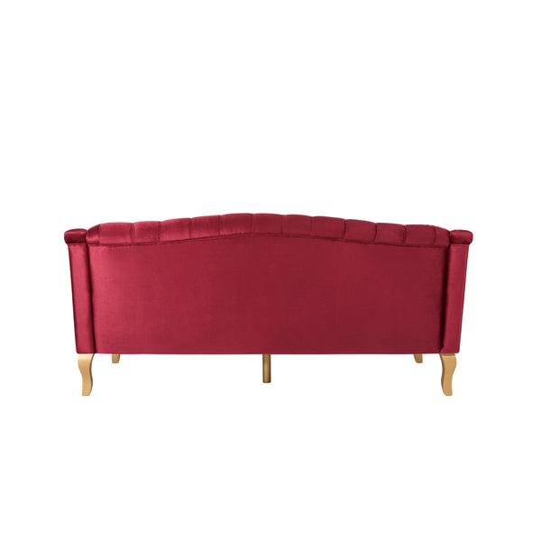 English Elm Comfy Velvet Tufted Three Seat Sofa with Rolled Arms Mid Century Modern Living Room Wine Red N760P178601J