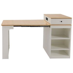 English Elm K&K Modern Extendable 59.5" Kitchen Island with Double-Sided Storage, Power Outlet & Casters White N707S000017W