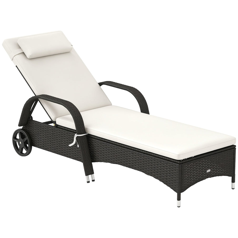 English Elm Outsunny Pe Rattan Outdoor Chaise Lounge with Wheels Cushion and Adjustable Recline W2225P485622