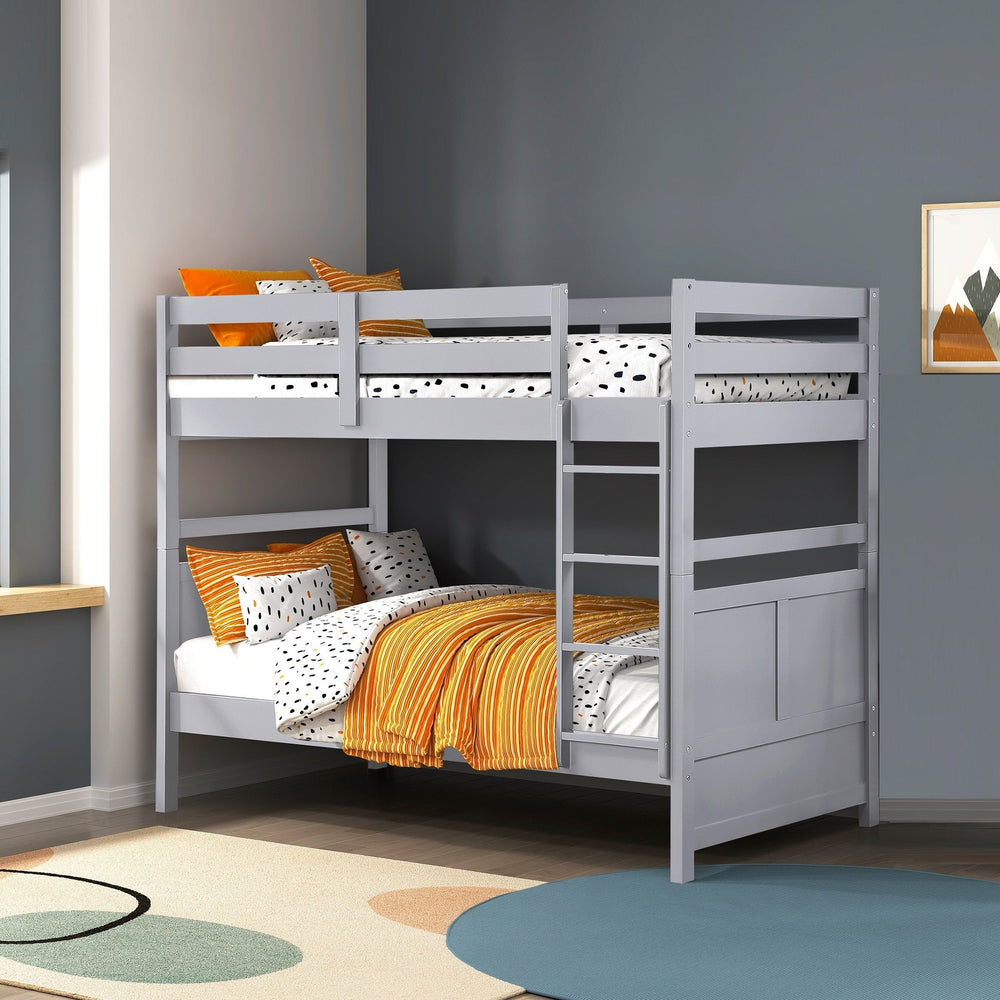 English Elm Bunk Bed Twin Over Solid Wood Frame with Guard Rails for Kids Shared Rooms Gray B011S02322