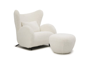 English Elm Modern Wingback Teddy Fabric Accent Chair with Ottoman Plush Ivory Reading Set W2664P347217
