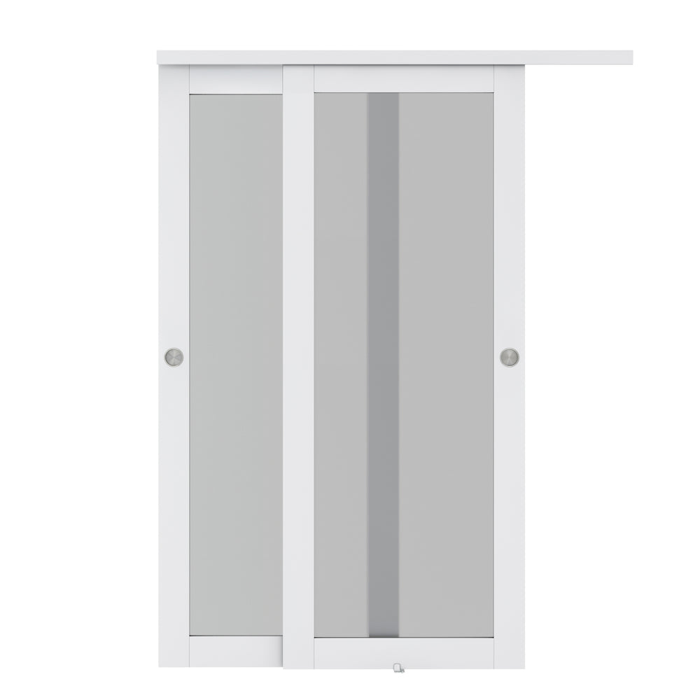 English Elm 30 in Matte Mdf Bi-fold Door with Frosted Glass Panels Hardware and Handle Included B2763P483204