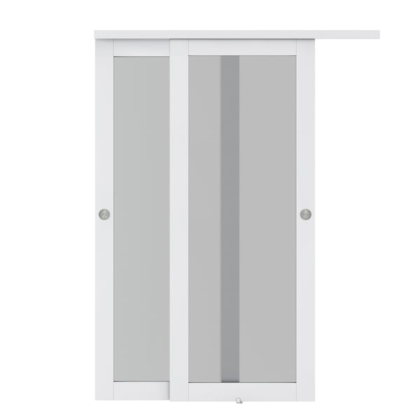 English Elm 30 in Matte Mdf Bi-fold Door with Frosted Glass Panels Hardware and Handle Included B2763P483204