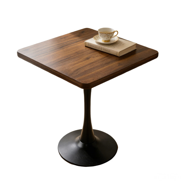English Elm Square Tulip Pedestal Bistro Table Walnut Finish Mid Century Style for Compact Spaces W2641P460034