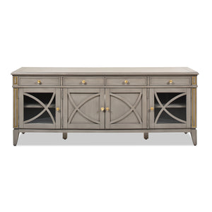 English Elm Jennifer Taylor Home - Dauphin 71" TV Stand Console Table in Grey Cashmere Wood with Gold Accents, Ample Storage, Assembled B2719P238490