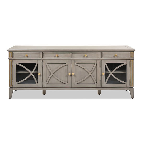 English Elm Jennifer Taylor Home - Dauphin 71" TV Stand Console Table in Grey Cashmere Wood with Gold Accents, Ample Storage, Assembled B2719P238490
