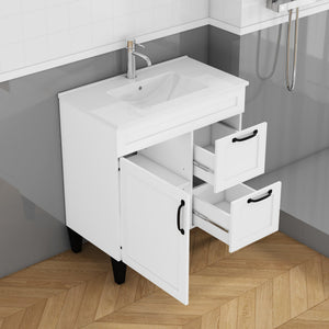 English Elm 31.5-inch Modern Bathroom Vanity with Integrated Ceramic Basin, Soft-Close Drawers, Black Accents White 35.04 L x 22.05 W x 7.68 H W3151S00061