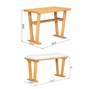 English Elm Farmhouse Solid Wood Expandable Dining Table in White & Natural — Space-Saving, Durable, Stylish Design N842P294504A