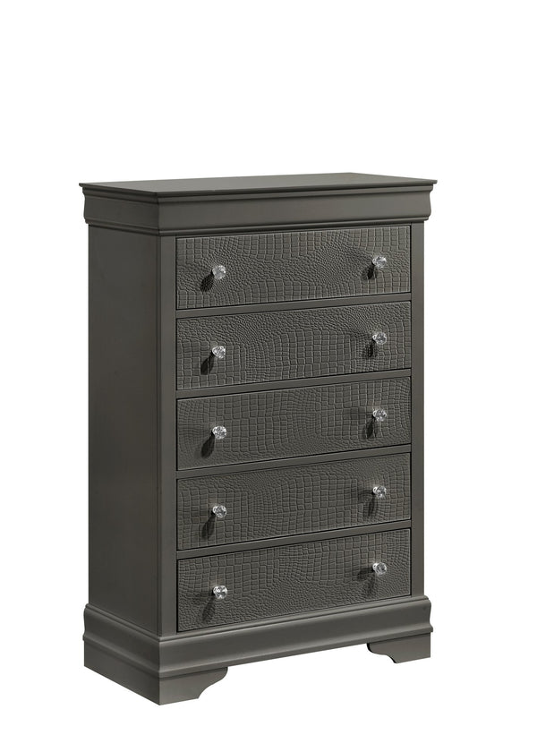 English Elm Blaze Modern 5-Piece Full Bedroom Set With Led Headboard & Ample Storage In Metallic Gray Finish B009S01492